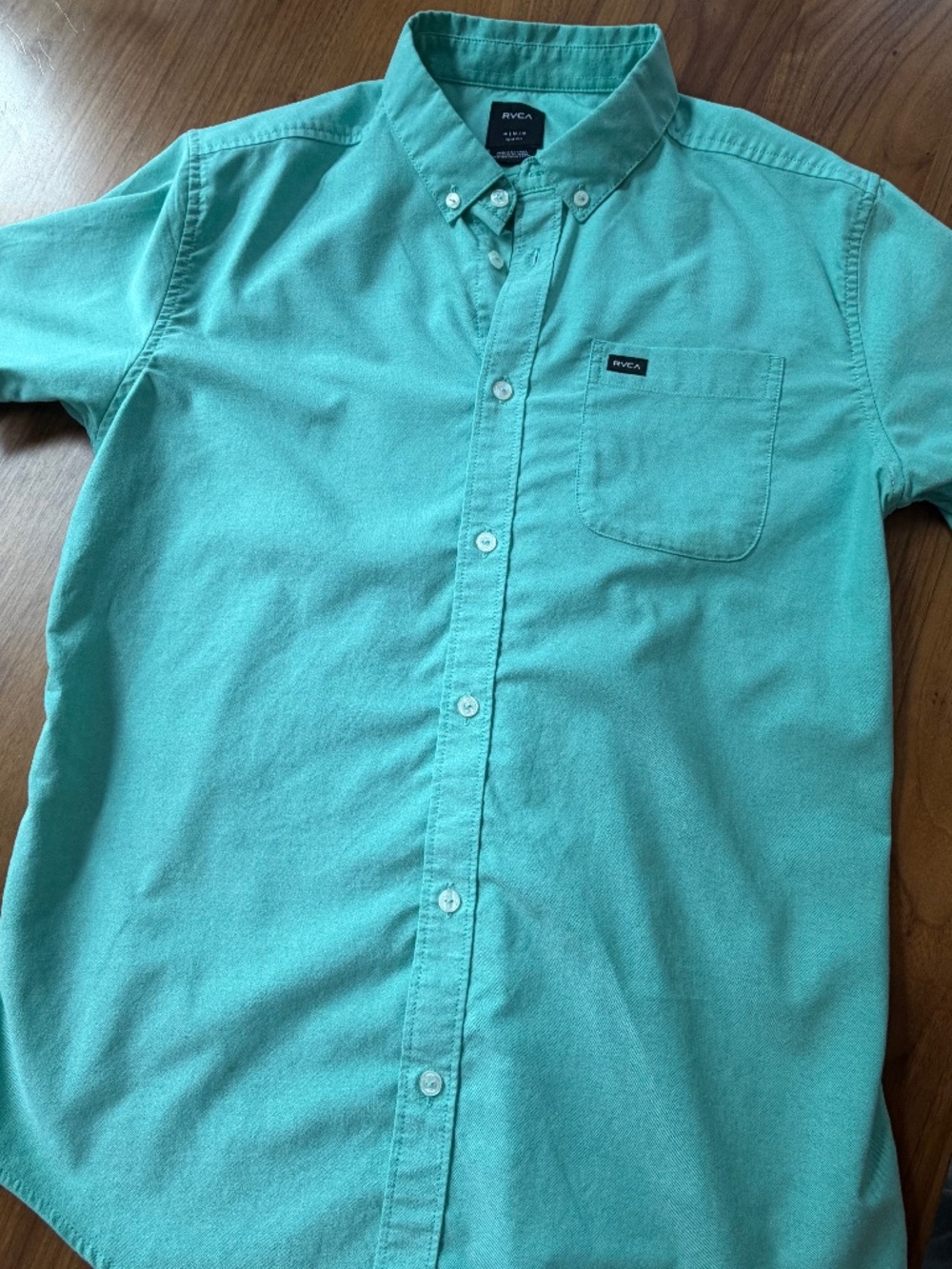 🔥 RVCA Men’s 'That'll Do' Oxford Short Sleeve Shirt Mint Turquoise Teal Size M